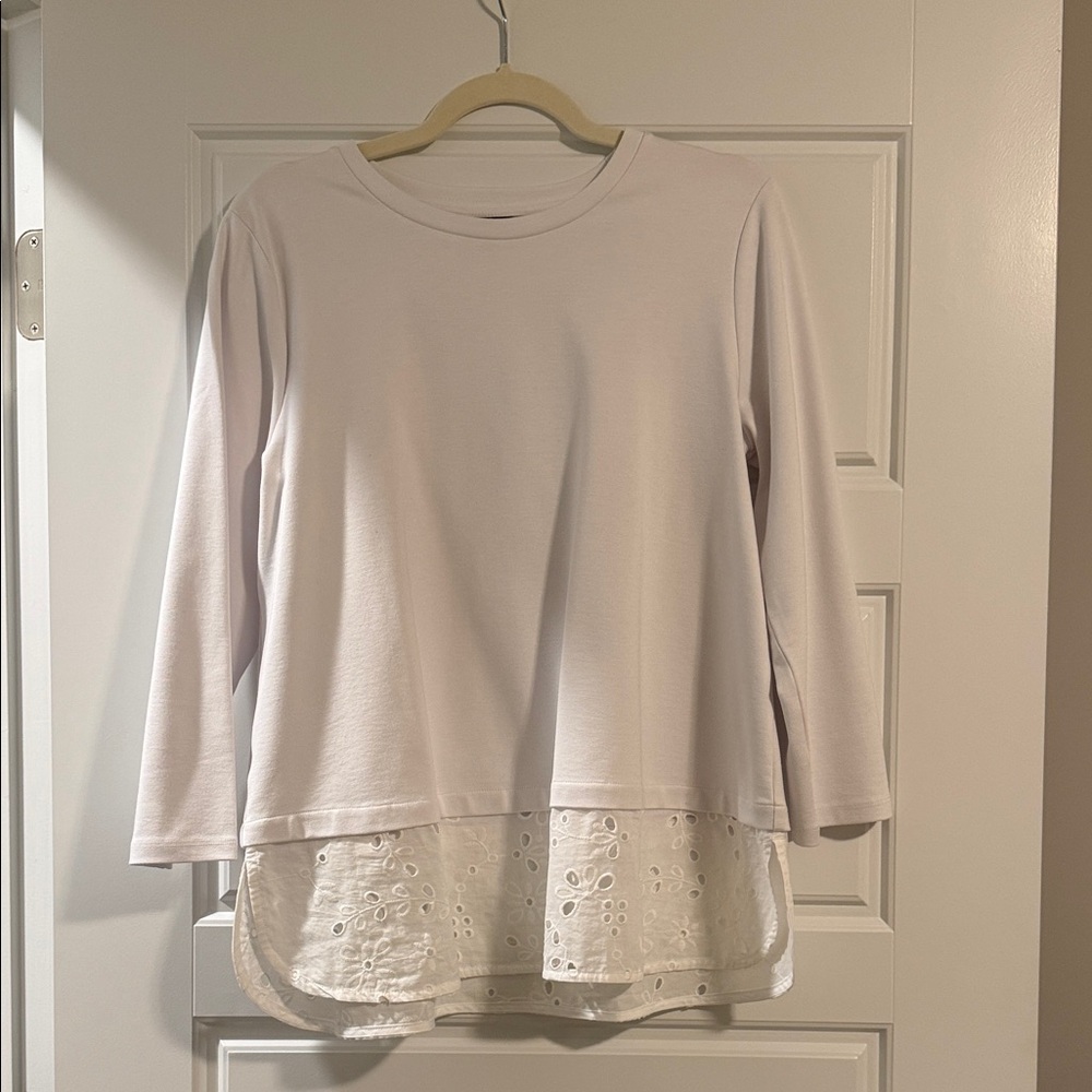 Ann Taylor White Long Sleeve Top with Eyelet Detail